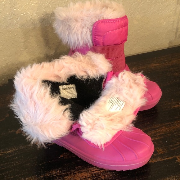 Girls Pink Winter Snow Boots with Fur Trim 3 - Picture 6 of 9